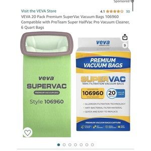 VEVA 20 Pack Premium SuperVac Vacuum Bags 106960 Compatible with ProTeam Super